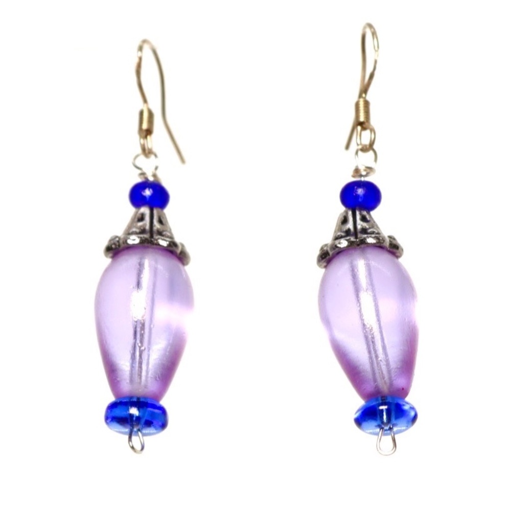 Purple Jug Shaped Seaglass Earrings